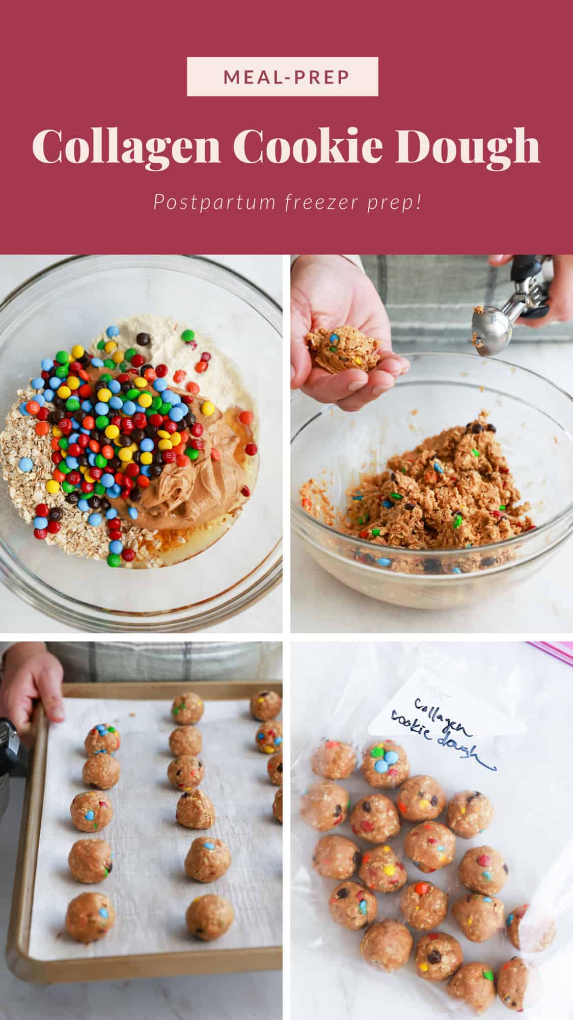 Pictures of a recipe for collagen cookie dough.