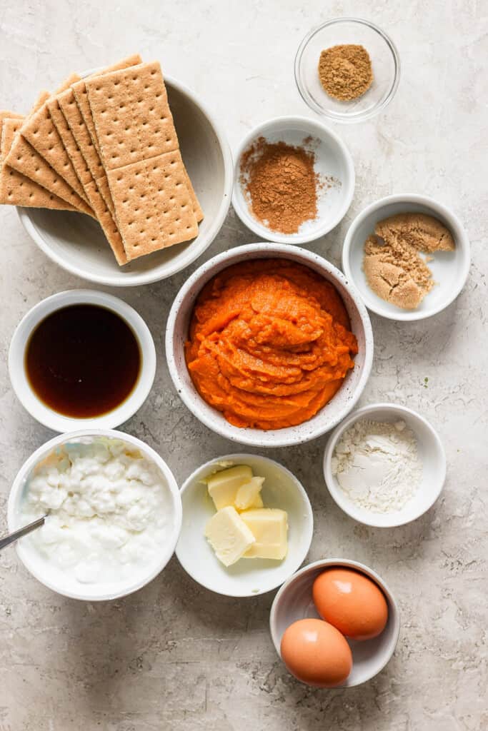A bowl of ingredients for a sweet potato dip.