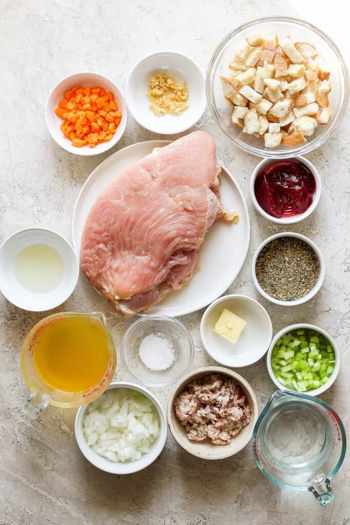 Ingredients for roasted chicken with cranberry sauce.