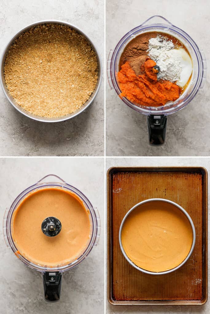 A series of photos showing how to make a pumpkin pie.