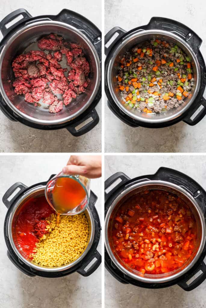 A series of photos showing how to make meatballs in an instant pot.