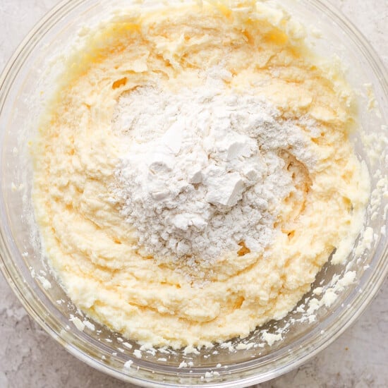 A bowl filled with flour and butter.