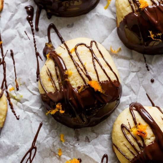 These cookies are covered in chocolate and orange zest.