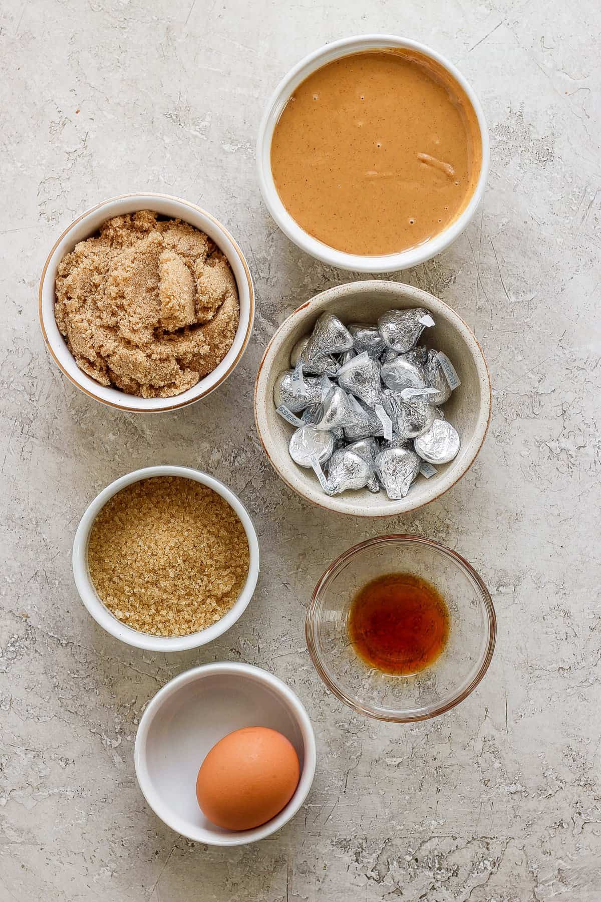 The ingredients for a recipe for peanut butter cookies.