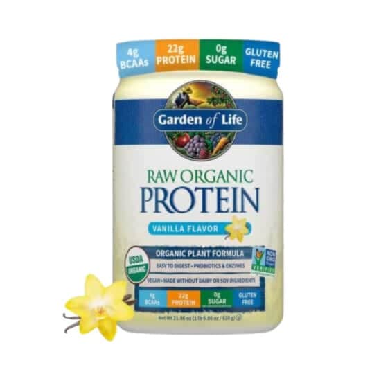 Garden of life raw organic protein with vanilla flavor.