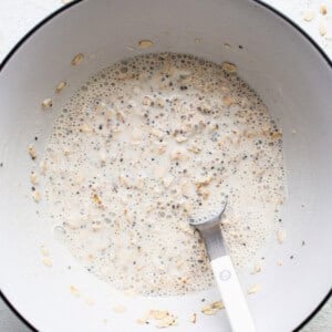 Oats in a bowl with a spoon.