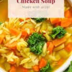 Golden chicken soup made with arugula and carrots.
