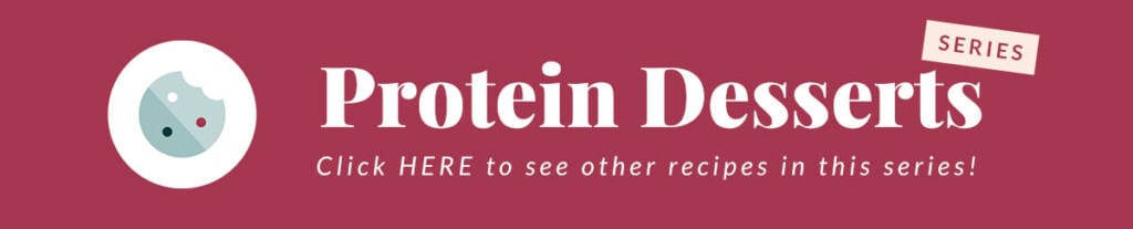 The logo for protein desserts on a red background.