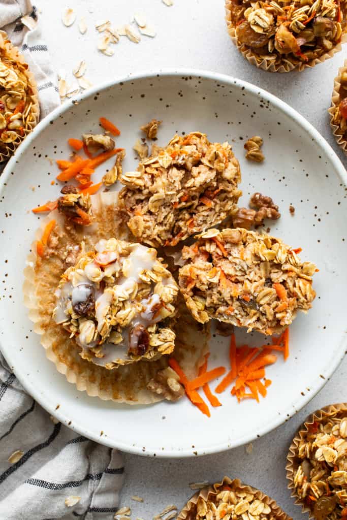 Carrot granola muffins on a plate.