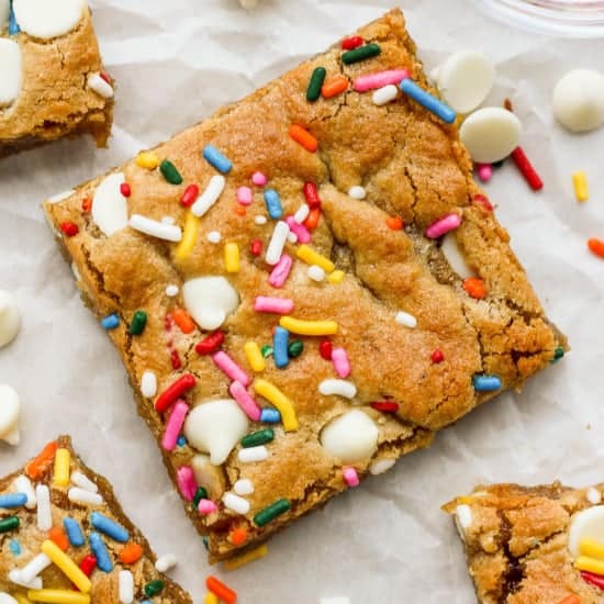 Cookie bars with sprinkles and sprinkles.