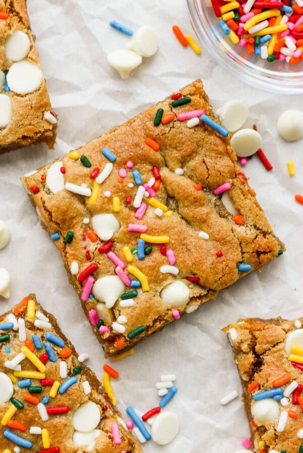 Cookie bars with sprinkles and sprinkles.