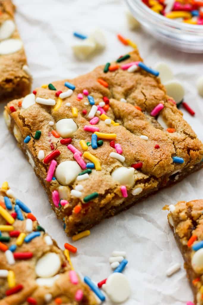 Cookie bars with sprinkles and icing.