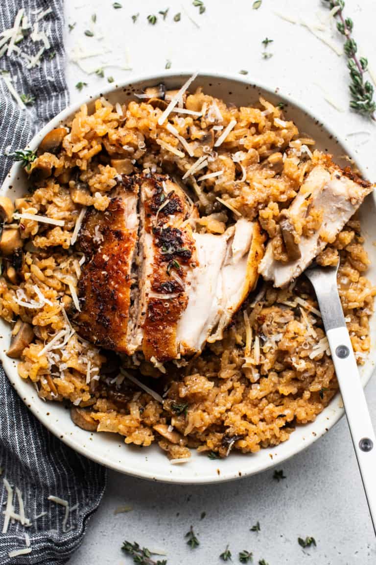 One Pot Mushroom Chicken And Rice Fit Foodie Finds