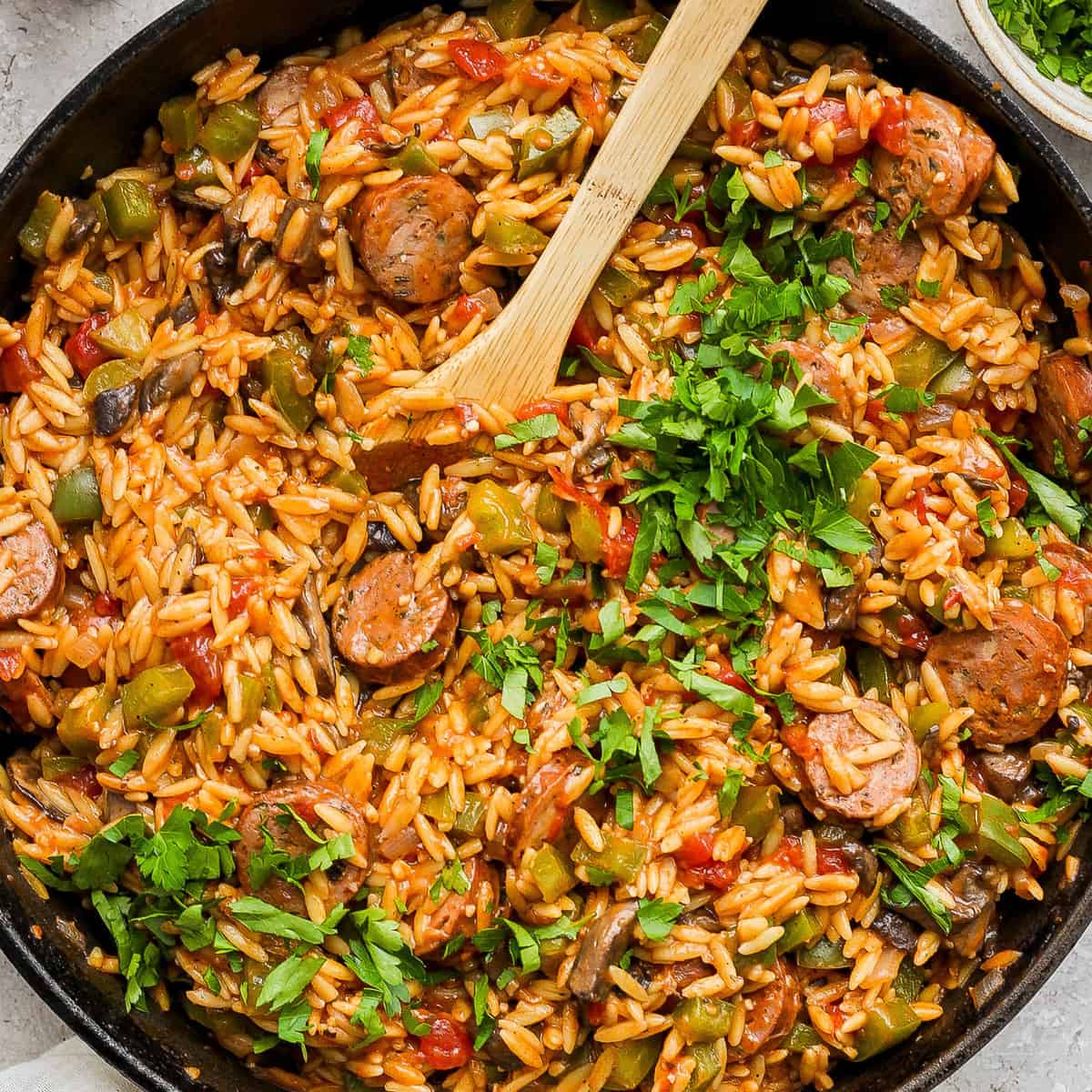 One-Pan Orzo and Hen Sausage