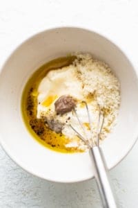 Ingredients in a bowl ready to be whisked together.