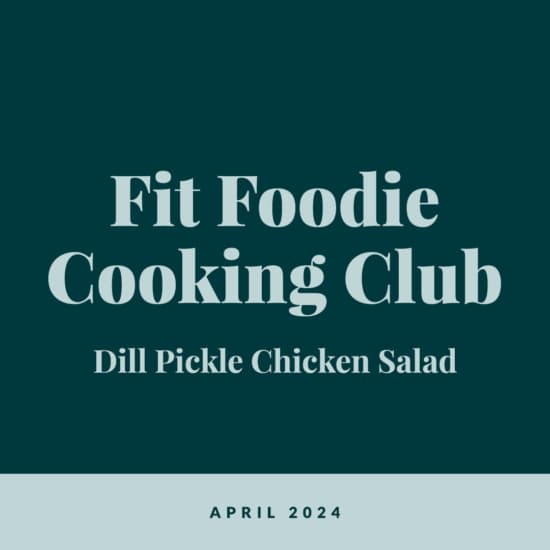 Cooking club flyer for april 2024 featuring dill pickle chicken salad.