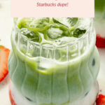 A layered drink featuring protein-packed strawberries, creamy milk, and vibrant matcha, cleverly dubbed the "Protein Strawberry Matcha." A true Starbucks dupe!.