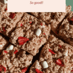 Rice Krispie treats with strawberries and marshmallows, advertised as "So good!!" on top of the image.